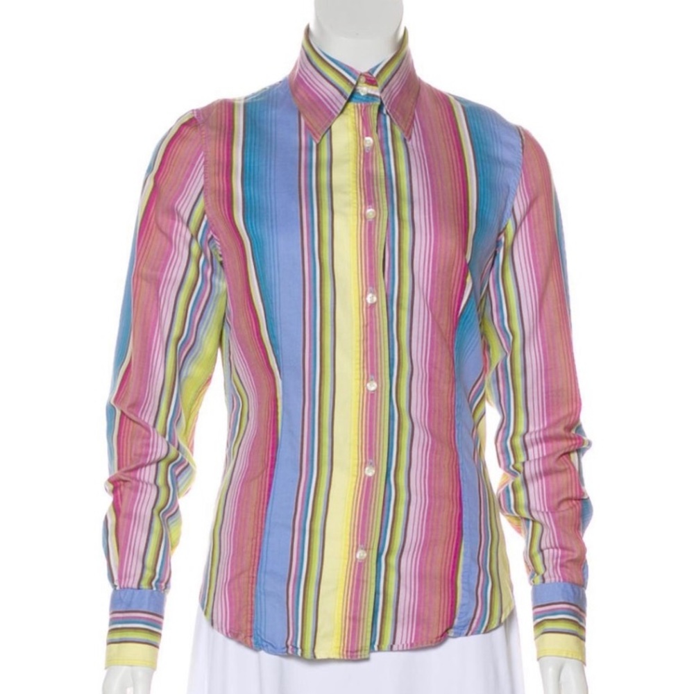 [ETRO] Multi Stripe Button Down Blouse 44 Small